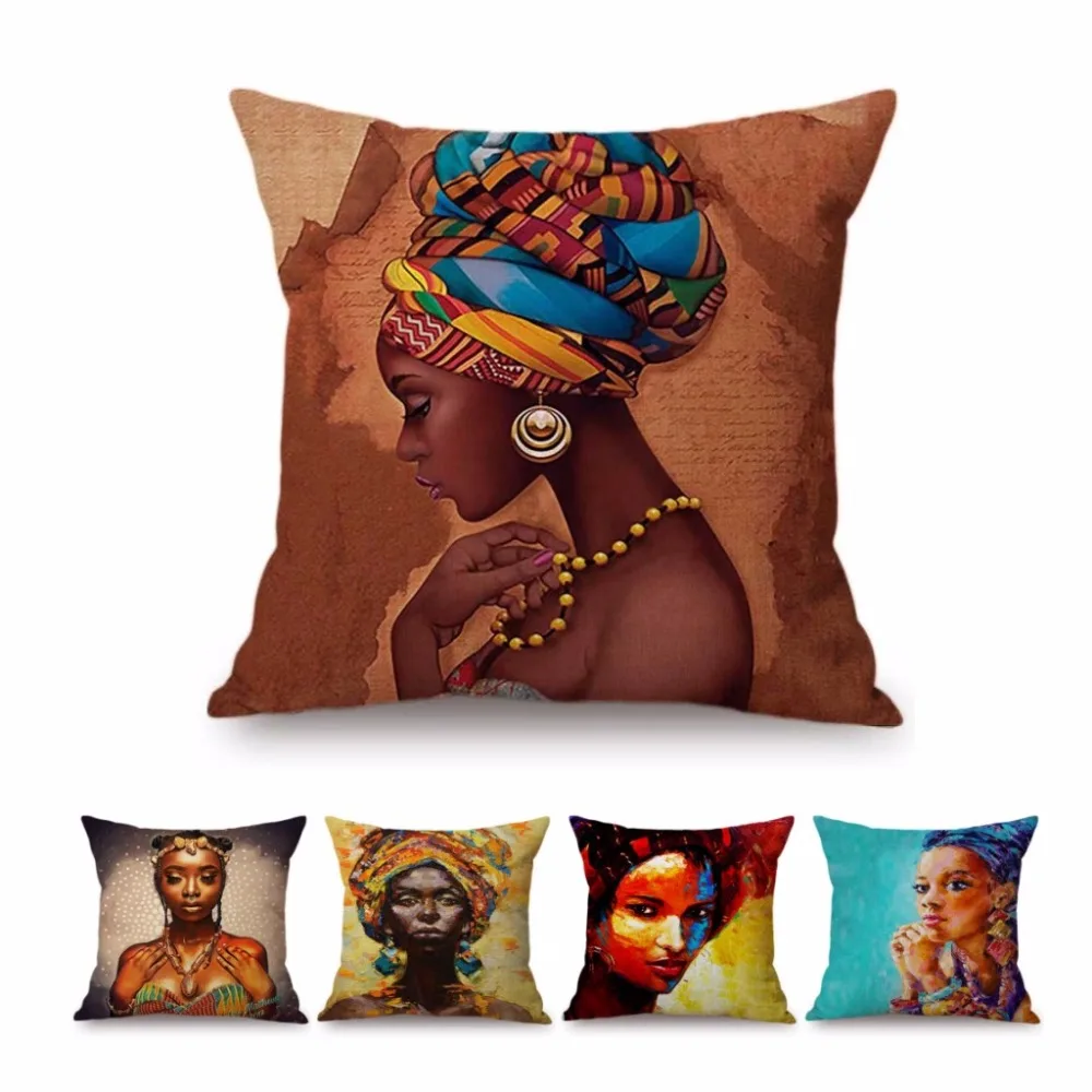 Fashion-African-Girl-Lady-Oil-Painting-Black-Women-Home-Art-Decoration-Sofa-Throw-Pillow-Case-Cotton