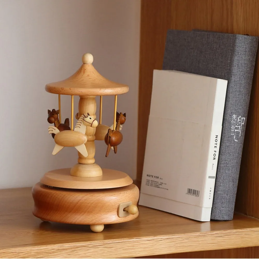 

1PC Wooden Music Box Kawaii Zakka Carousel City of the Sky Musical Boxes Wood Crafts Retro Birthday Gift Vintage Home Decoration