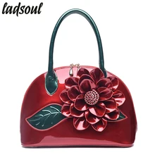LADSOUL, хорошее качество, роскошная женская сумка, сумка-тоут, большой цветок, повседневная женская сумка на плечо, лакированная кожа, цветочные женские сумки A740/g