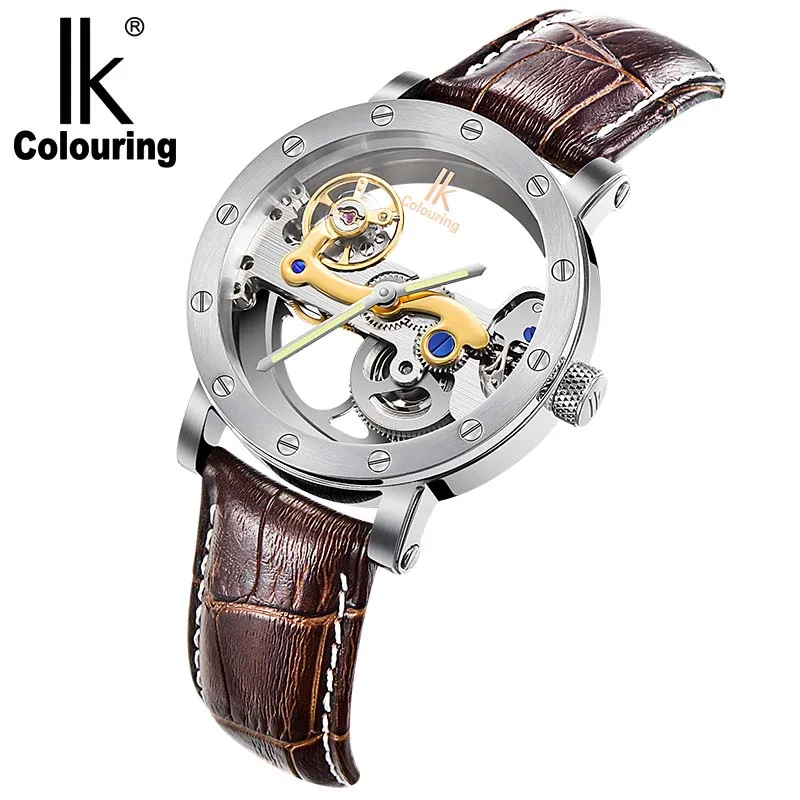 

Luxury IK Coloring Wristwatches Transparent Men Luminous Hands Auto Mechanical 5 ATM Waterproof Watch with Box Free Ship