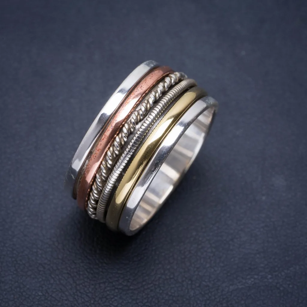 

Three Tones Handmade Unique 925 Sterling Silver Ring 12 A1037