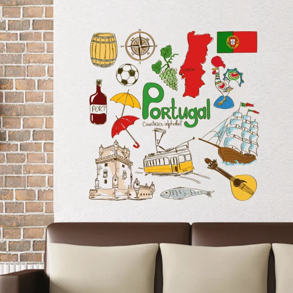 Us 70 Portogallo Colorato Illustrazione Di Viaggio La Parola Punto Di Riferimento Adesivo Da Parete Wedding Decor Vinile Impermeabile Wall Sticker