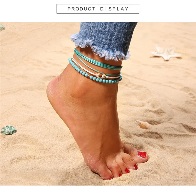 2018 NEW Beads anklets for women Popular Resin Lady Fashion Beach Section Double Beads Anklet Sandals Pulseras Tobilleras J20#N (4)