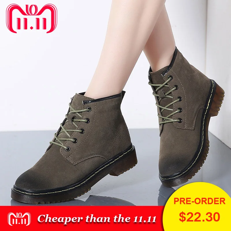 PINSEN High Quality Winter Women Boots Genuine Leather Motorcycle Ankle Boots Women Lace-up Plush Warm Classic Martin Boots PINSEN High Quality Winter Women Boots Genuine Leather Motorcycle Ankle Boots Women Lace-up Plush Warm Classic Martin Boots