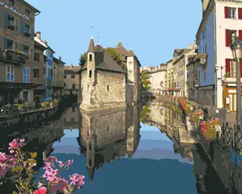 

MaHuaf-j329 France Rhone-Alpes Canal old town architecture painting on canvas by numbers for living room wall