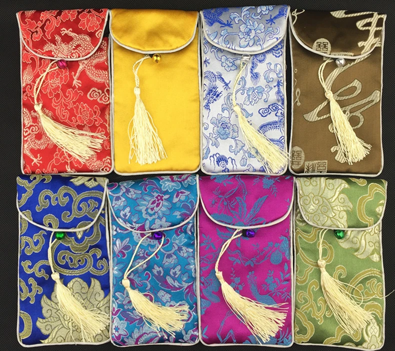 Personalized Small Jewelry Pouch Zippered Bag Tassel Silk Storage Packing 50pcs/lot mix Color Free