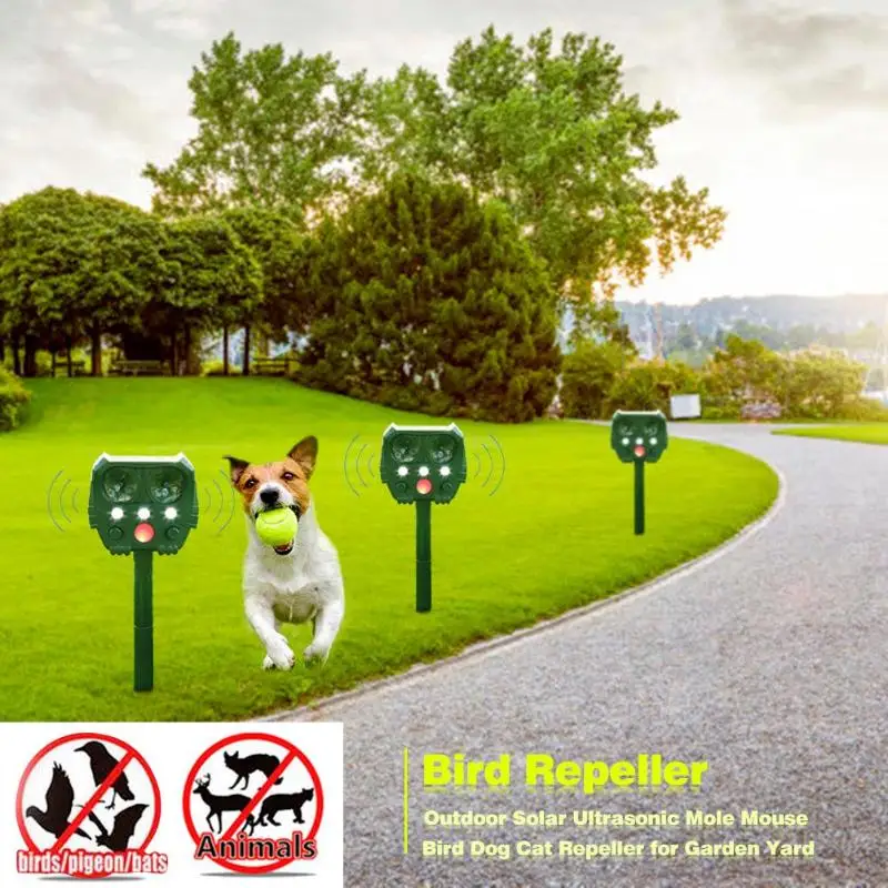 

Outdoor Solar Ultrasonic Mole Mouse Bird Dog Cat Repeller for Garden Yard