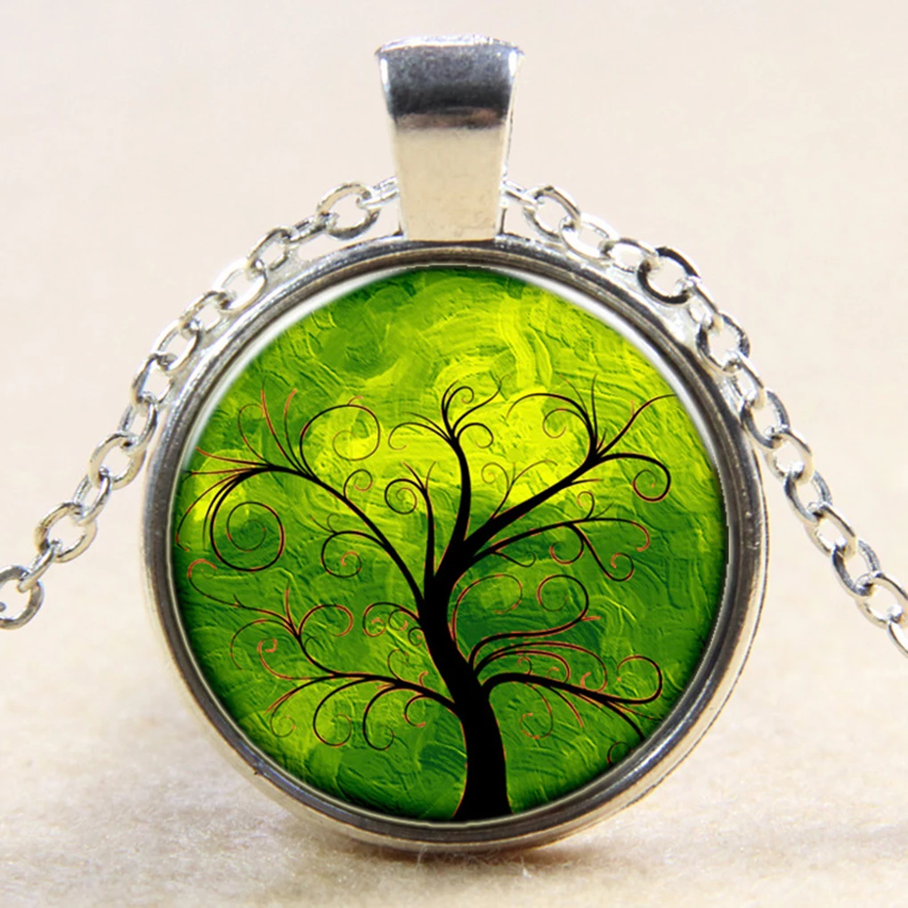 

Vintage Life Tree Printing Round Glass Pendant Women Necklace Girl Alloy Sweater Chain Lovers Gift Jewelry