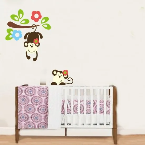 22*25 inch Original:ZY1202 Two Loving Monkeys Playing on Scroll Flowers Tree Branch for Boys & Girls/Wall Decal Manufacturer | Дом и сад