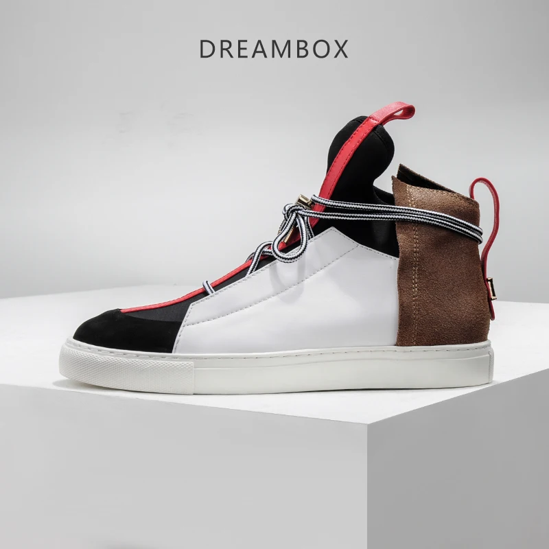 

NEW style patchwork genuine leather lace Up personalize suede leather casual Boots High Top colorful flat sneaker botas