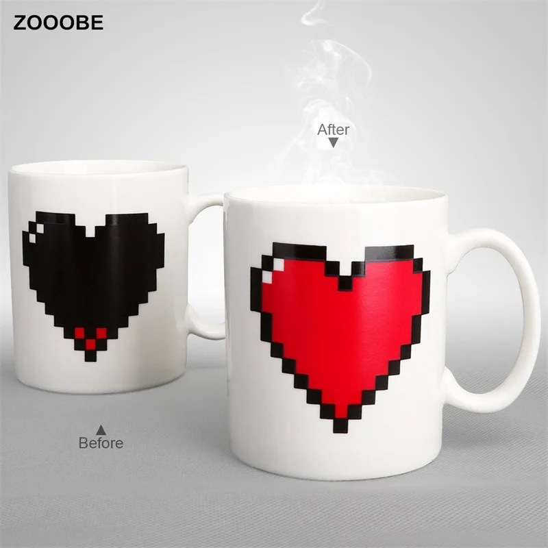 

ZOOOBE 330ML Ceramic Coffee Milk Cup Magic Color Change Love Tea Mug Hot Water Drinkware Color-changing Mug Good Gift