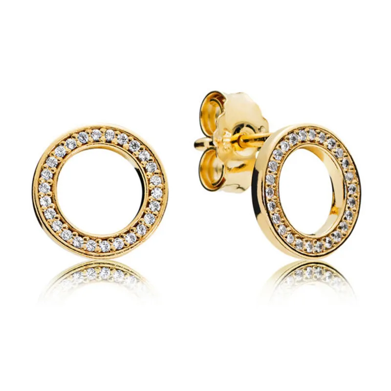 

Fashion 925 Sterling Silver Branded Earrings For Women Shine Gold Forever Earring Studs Lady Fine Original Branded Jewelry Gift