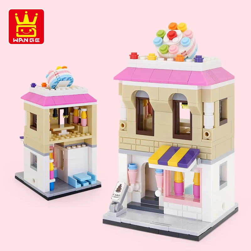 Wange Блоки улица мини Магазин модель строительные блоки цветочный торт магазин