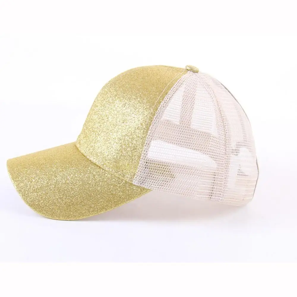 Женская кепка для бега, Мужская блестящая Шляпа Snapback с блестками, летние сетчатые шляпы, регулируемые спортивные шапки - Цвет: gold