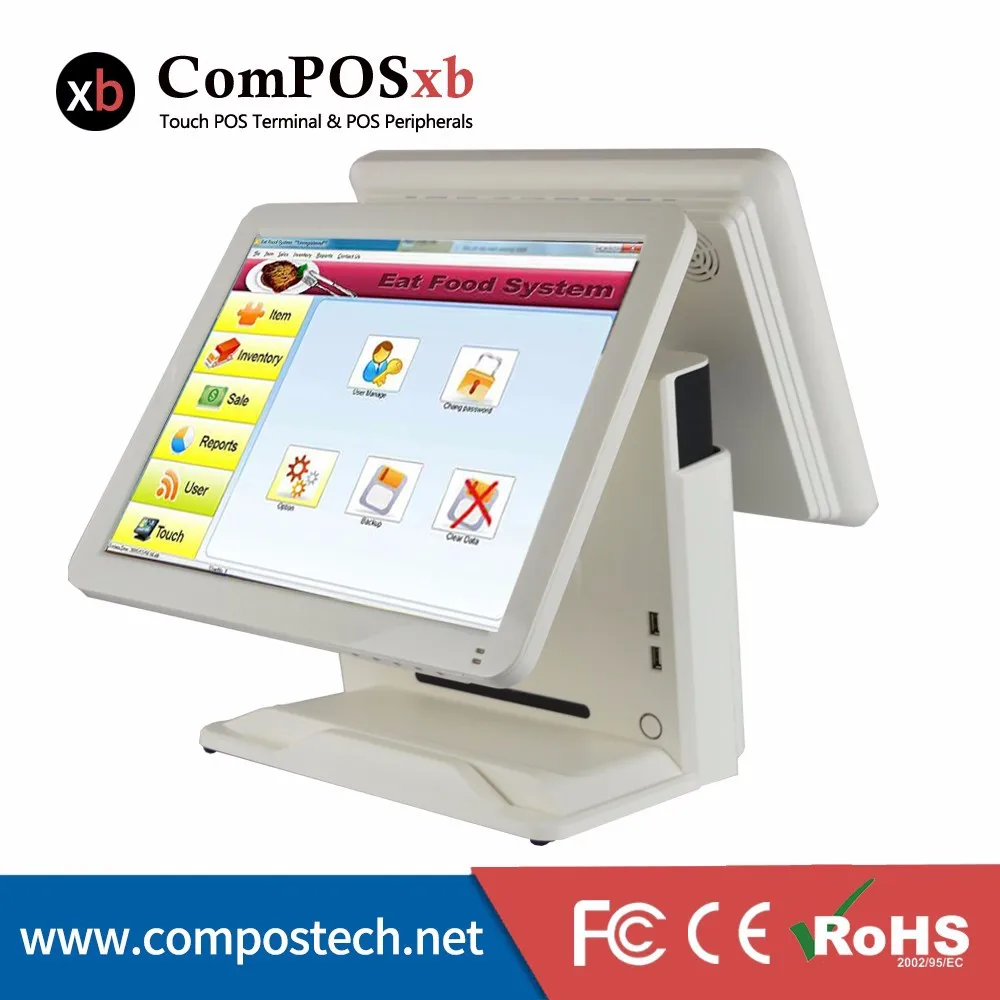 

Nice Model POS System White Dual Screen POS1618D 15" All in one Touch Screen EPos for Retail & Restaurant