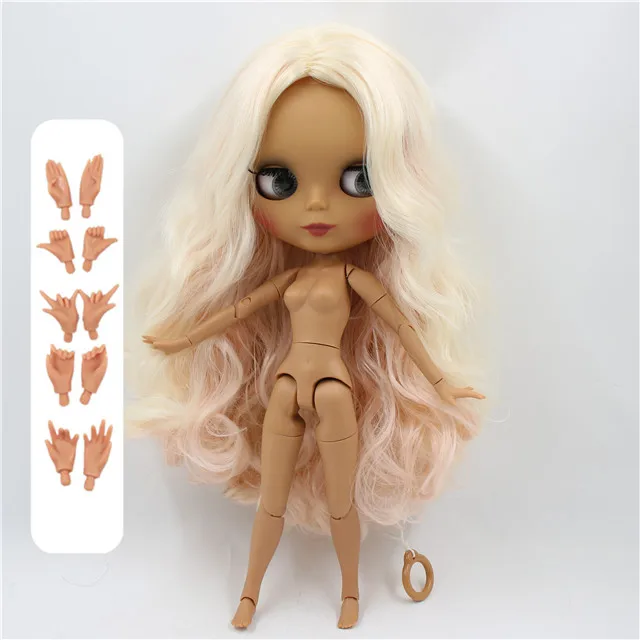 Фабрика Блит куклы 1/6 bjd совместных тело темно-матовая кожа лица розовый и светлые волосы BL2352/3139/340 30 см - Цвет: doll with hand A