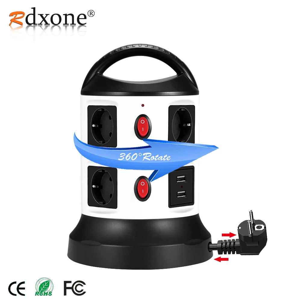 

Rdxone EU Extension Socket Power Strip Surge Protector, 1.8M Retractable Extension cord, Seperated Swtichs Control