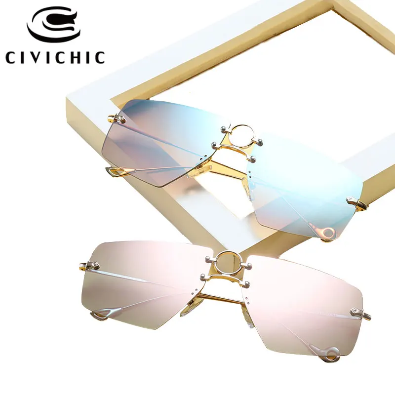 

CIVICHIC 2020 Women Sunglasses Rimless Oculos De Sol Mujer Brand Designer HD Mirror Coated Glasses UV400 Street Snap Gafas E391