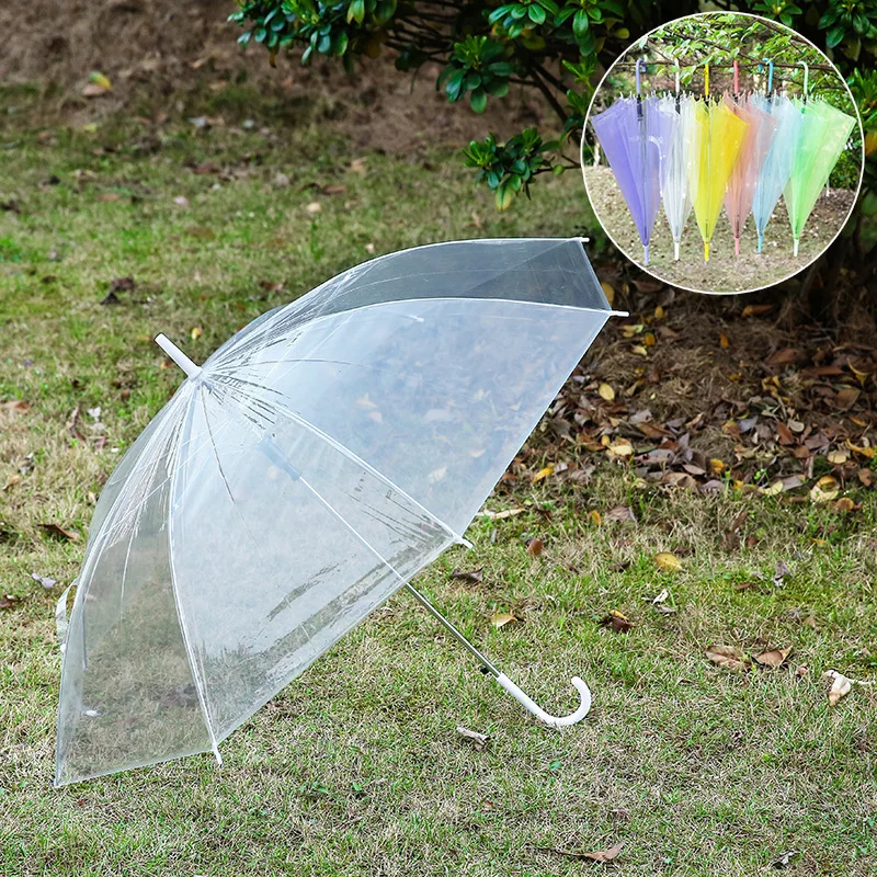 High quality Creative PVC rainbow transparent umbrella long handle