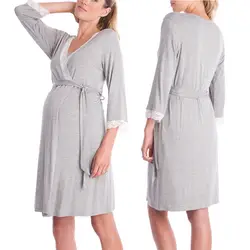 Одежда для беременных пижамы Беременность платье Повседневное кормящих ребенка для беременных платье кружева шить с длинным рукавом