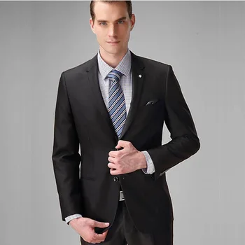 

(Jackets+Pants+Tie) 2017 Tailored Slim Fit Men's Black Tuxedos Groom Men Wedding / Dinner Prom Suits Young Men Daily Work Wear