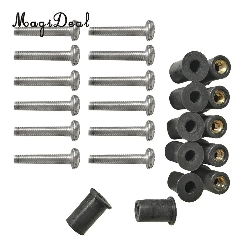 MagiDeal Durable 12Pc Marine M4/5/6 Rubber Well Nut Kit Stainless Steel Screw for Kayak Canoe Inflatable Fishing Boat Dinghy Acc