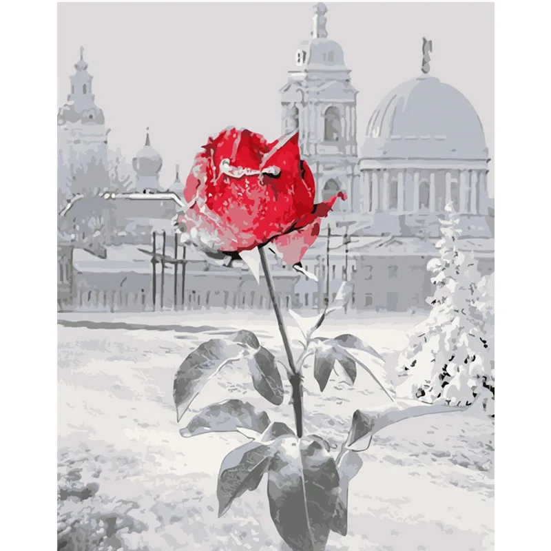 

winter Snow Rose Flower DIY Digital Painting By Number Modern Wall Art Canvas Painting Gift for children Room Decor 40x50cm
