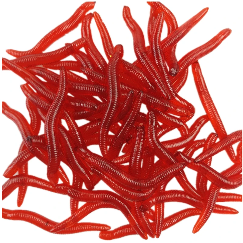 Hot sale 50Pcs/lot 3.5cm Simulation Earthworm red Worms Artificial Fishing Lure Tackle Soft Bait Lifelike Fishy Smell Lures Red