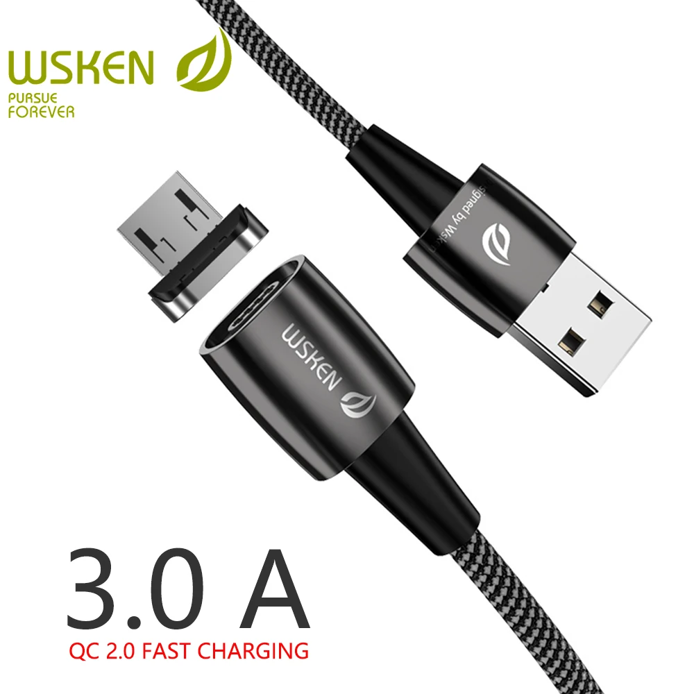 WSKEN X1 Pro Micro USB кабель USB Магнитный кабель 3A быстрая Магнитная Зарядка для samsung S7 Xiaomi Android мобильный телефон шнур провод