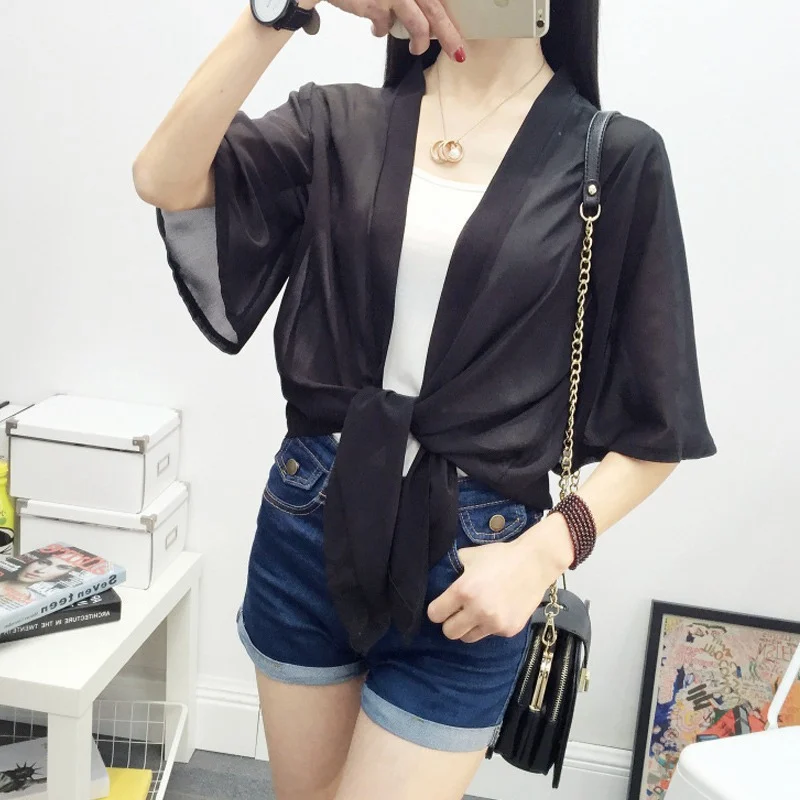 

Women's Chiffon Kimono Cardigan Casual Half Sleeve Loose Women Blouses Shirts Plus Size Summer Women Tops Outerwear