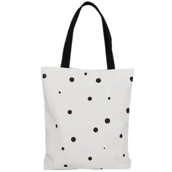 

FGGS-Polka Dot Ulzzang Canvas Shoulder Bag Simple Wild Casual Portable Shopping Bag