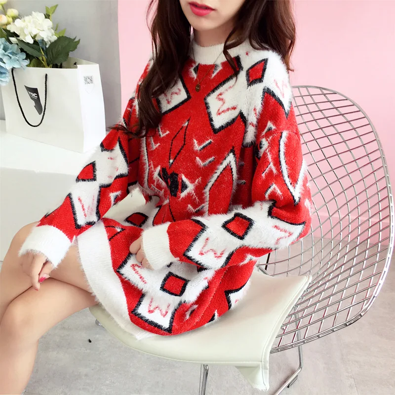

New Fashion Casual with Flower Loose large Sweater Women's Sweater Autumn Sprinting Winter Warmer Pullover Sweater
