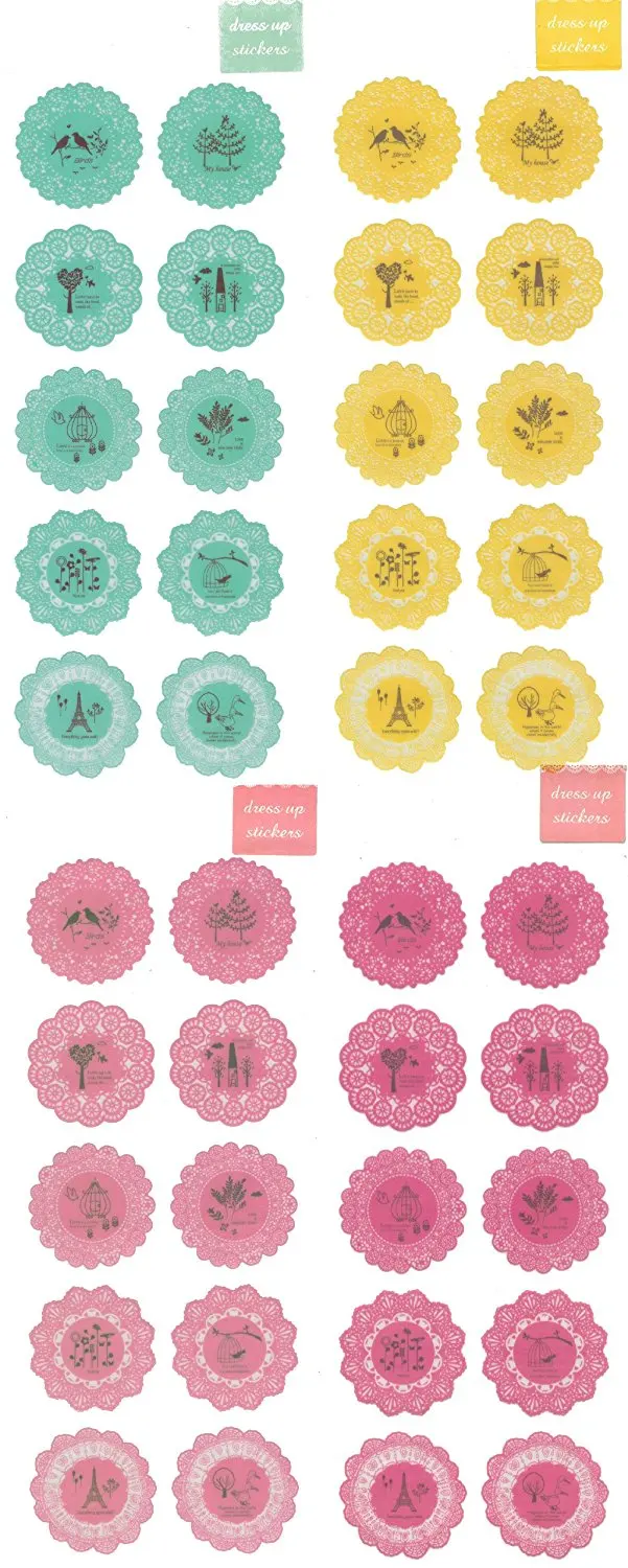 

Set of 40 Multi Color "Nature" Round Transparent Lace Decal Waterproof Adhesive Stickers Seal Labels For Envelopes/Boxes Etc.