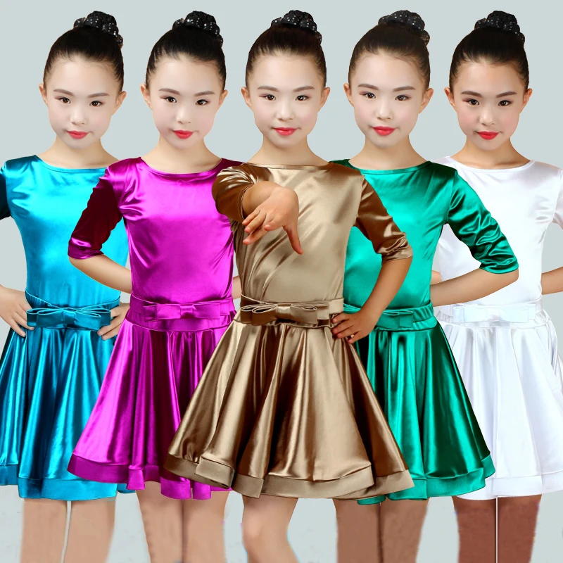 

New Girls Lace Ballroom And Latin Dance Dresses For Sale Cha Cha Rumba Samba Jive Long Sleeves Children Teen Latino Dress