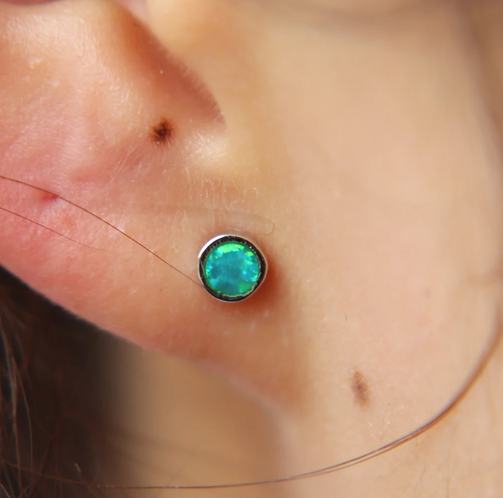 

2018 round dots opal earring delicate minimal 925 sterling silver jewelry Geometric round shape stud earring for girl