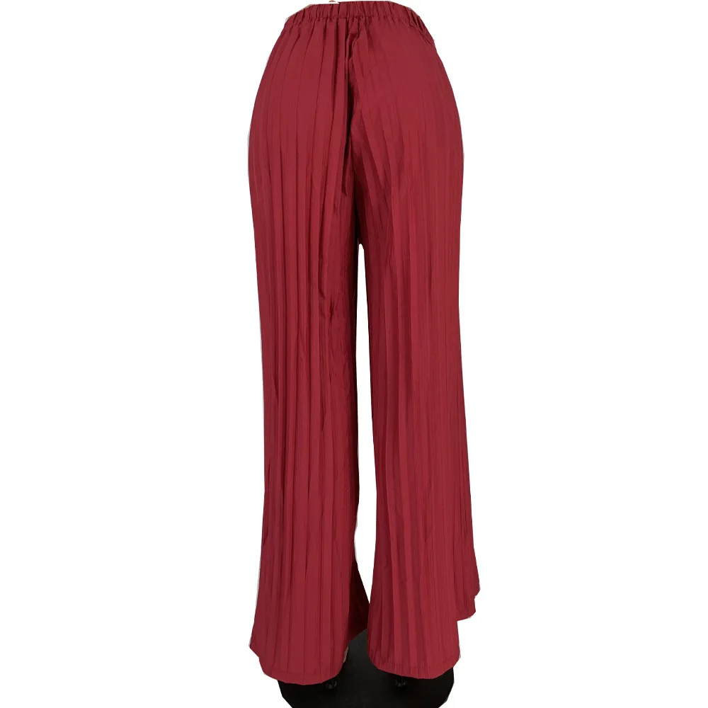 Однотонные плиссированные брюки, летние модные элегантные женские длинные брюки, белые тонкие/светильник, широкие гофрированные шифоновые плиссированные брюки для работы - Цвет: 598372194725