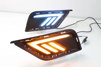 

eOsuns led drl daytime running light for Volkswagen Tharu 2018-2019 with Dynamic moving yellow turn signal and blue night light