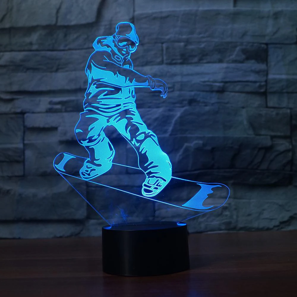Snowboarding Model 3D Night Light LED Illusion Ski Men 3 Lamp LED 7