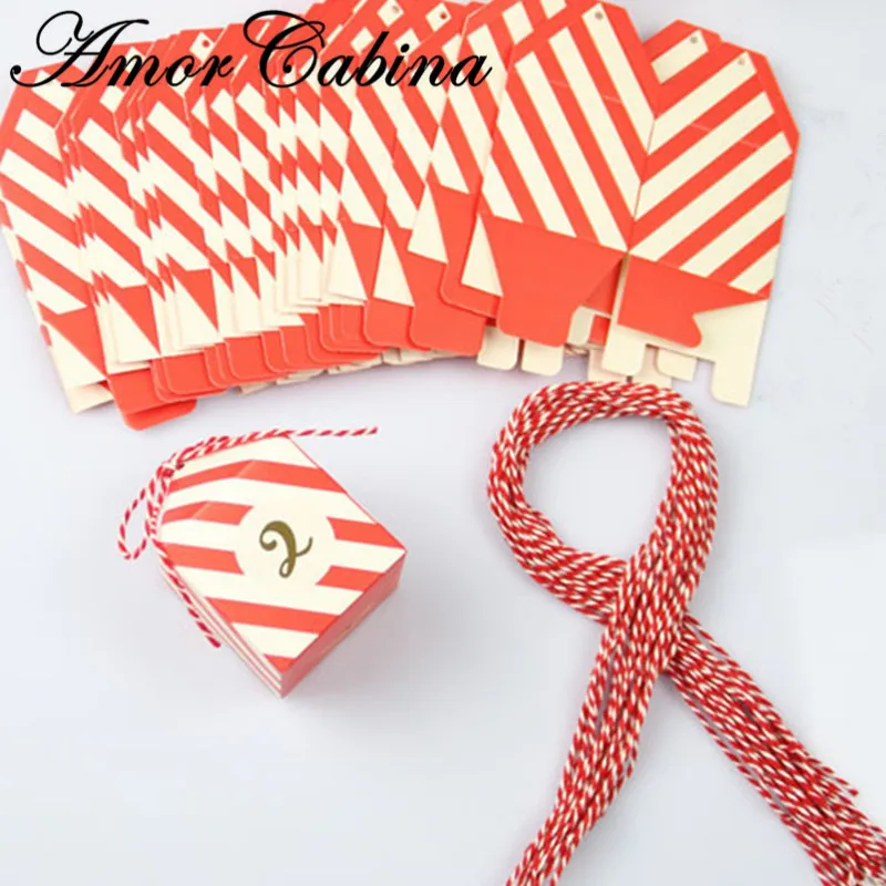 48 шт. творческие красный и белый полосатый свадьба подарочной коробке, как коробка конфет дня с веревкой Baby Shower День рождения события