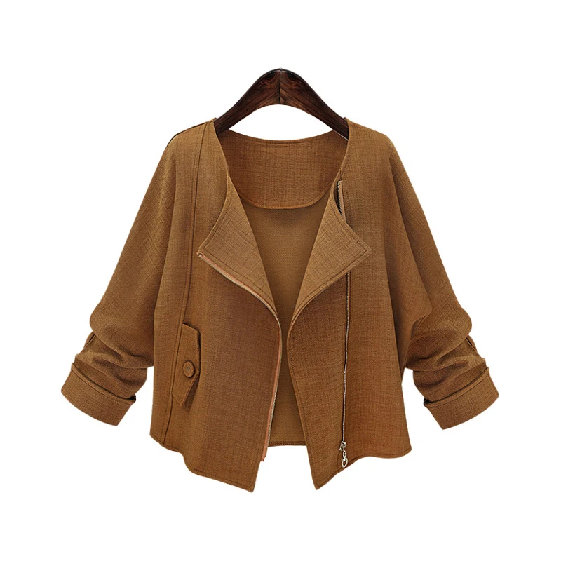 Womens Elegant Fashion Dark Brown Autumn Jacket Turn down Collar Full