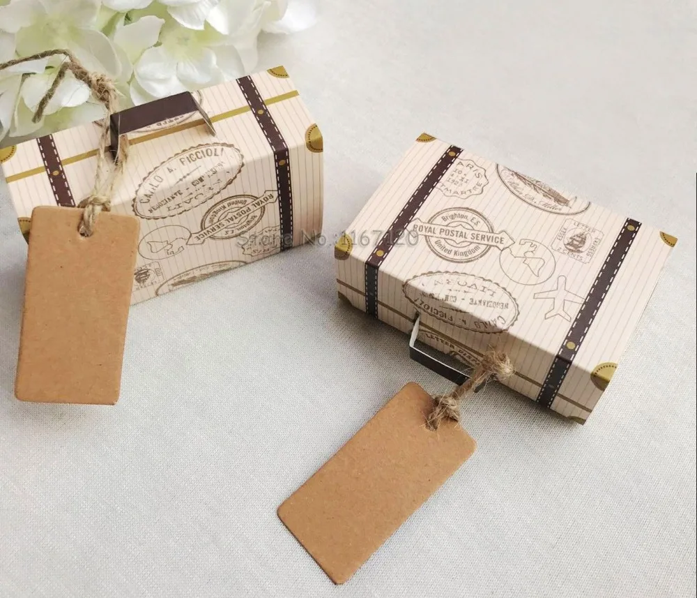 

50pcs/lot Vintage Suitcase Favor Box Wedding Candy Boxes Party Gift Favors