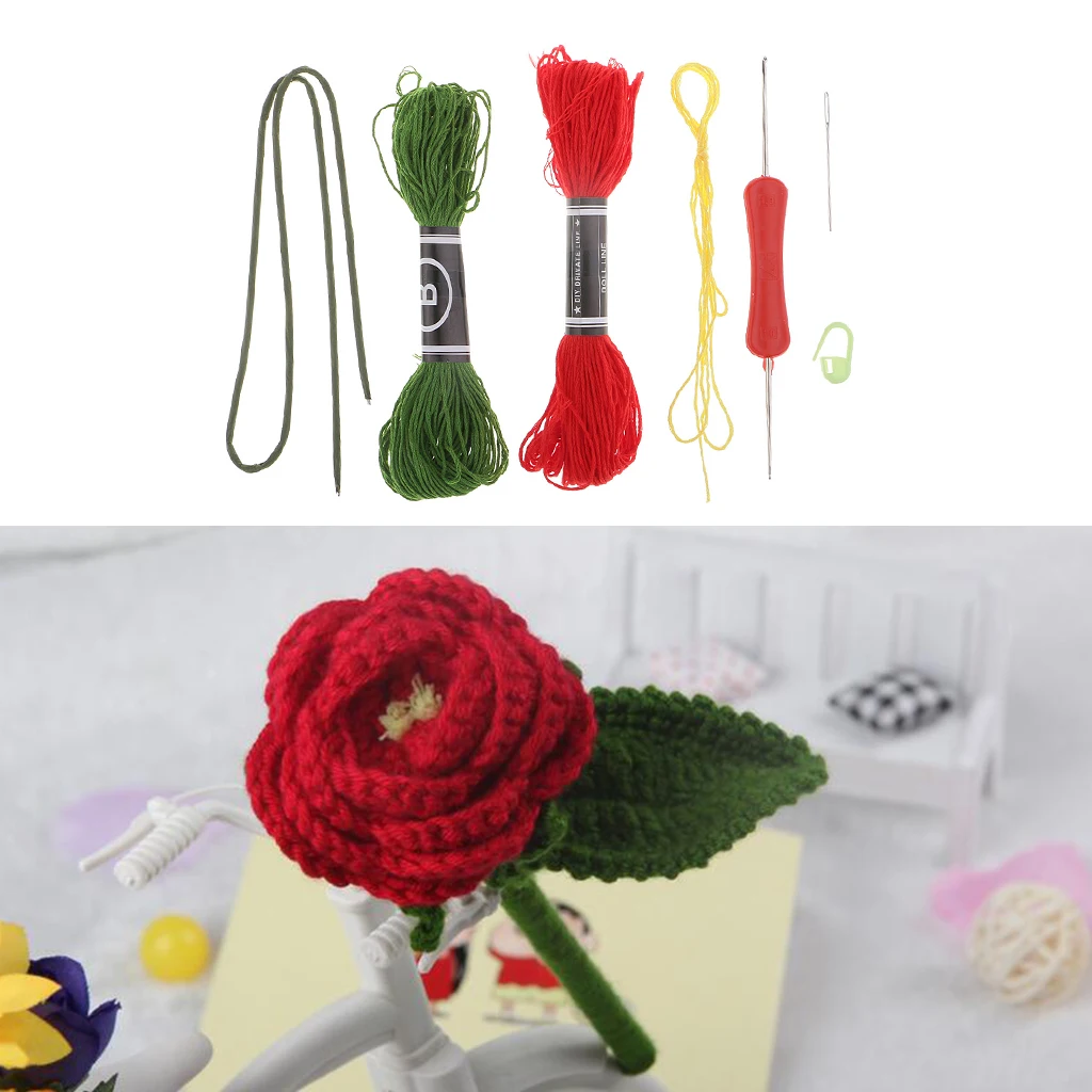 Red Rose Amigurumi Crochet Kit Toy Material Package DIY Home Oraments