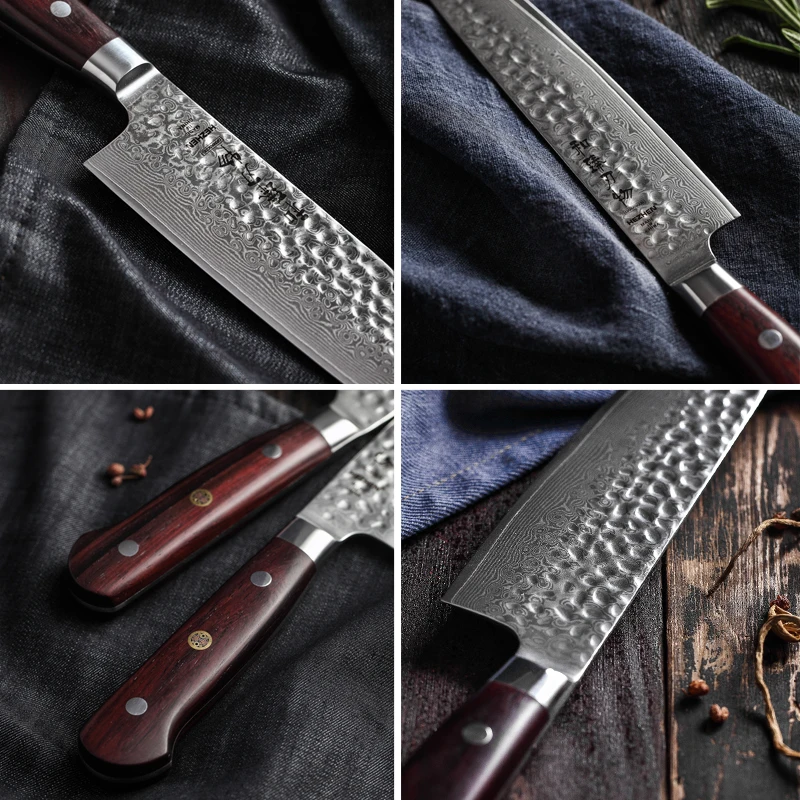 HEZHEN 4 шт. набор кухонных ножей VG10 шеф повара Santoku Nakiri нож для кухонной утвари из
