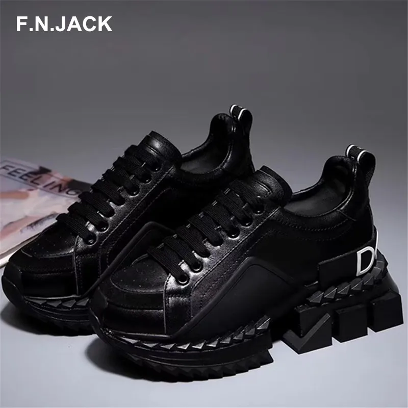 F.N.JACK Mens Shoes Men Casual Sneakers Trending Breathable Genuine Cow Leather Shoes Men's Fashion Rubber Sneakers