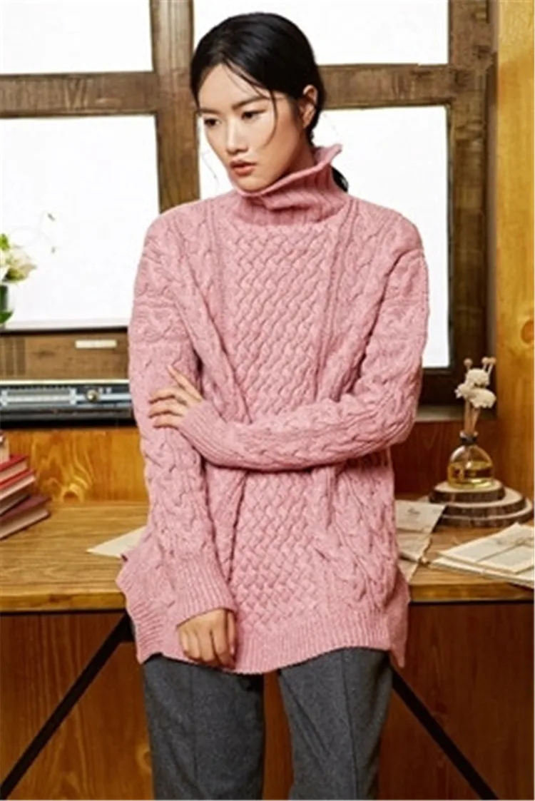 100% ручная работа из чистого кашемира перекрестная вязка Женская мода Водолазка однотонный открытый подол пуловер свитер черный 5 цветов на