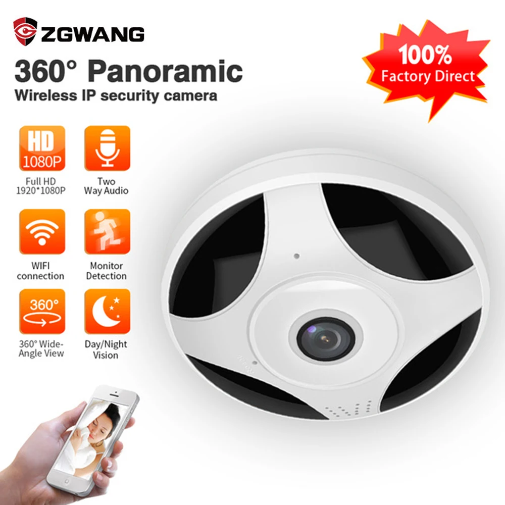 ZGWANG 360 Degree Panorama CCTV IP Camera Wifi 1080P HD Wireless VR Remote Control Surveillance P2P Indoor | Безопасность и защита