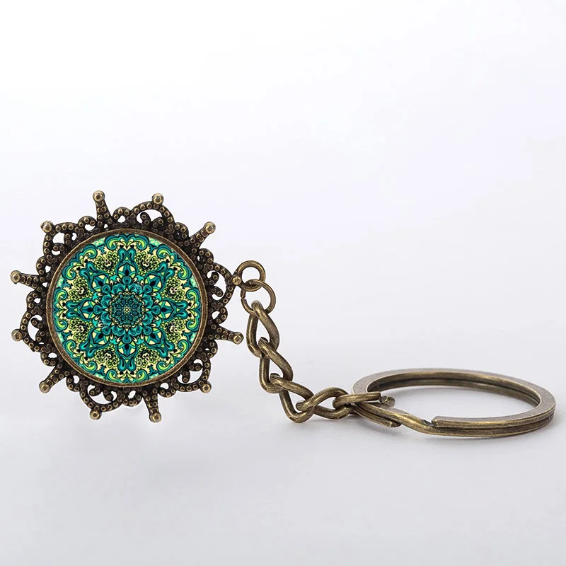 Handmade 2017 Art Pendant Mandala Key Chain Geometry Sacred Jewelry Glass Keychain New Keychain