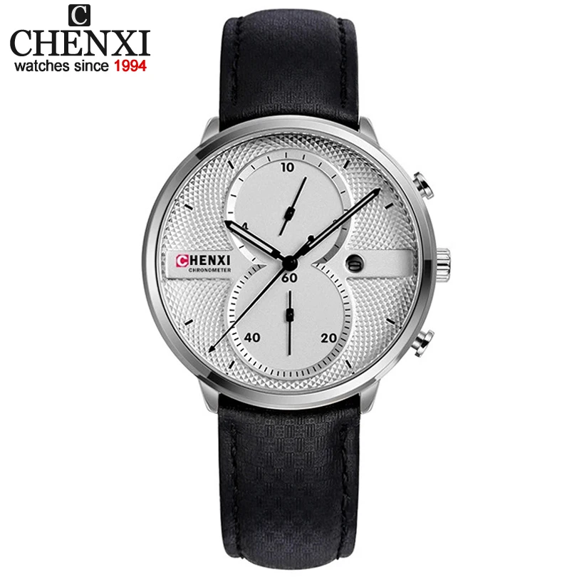 CHENXI Для мужчин Наручные часы кожаный ремешок Многофункциональный Кварцевые часы с датой Дисплей мужской часы лучшие Элитный бренд
