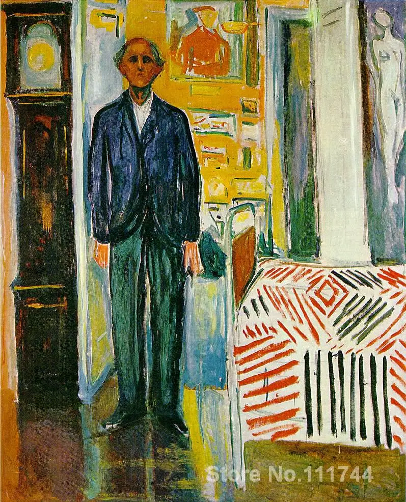 

abstract modern art Self portrait. Between the clock and the bed by Edvard Munch paintings High quality Hand painted