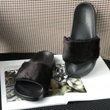 2016 Casual Slippers Fashion Winter Open Toe Women Indoor Slippers Fur Warm Winter Design Women Comfortable Ladies Sandals
